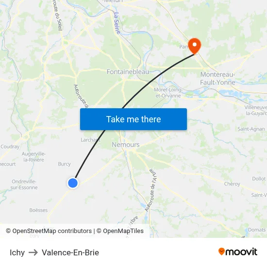 Ichy to Valence-En-Brie map