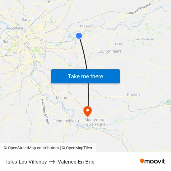 Isles-Les-Villenoy to Valence-En-Brie map
