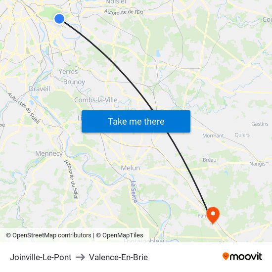 Joinville-Le-Pont to Valence-En-Brie map