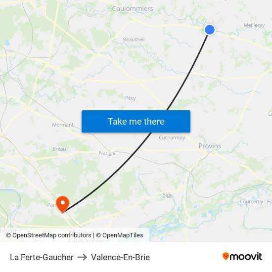 La Ferte-Gaucher to Valence-En-Brie map