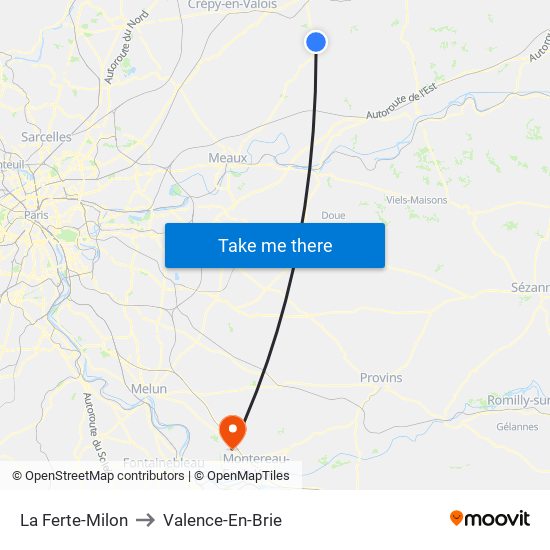 La Ferte-Milon to Valence-En-Brie map