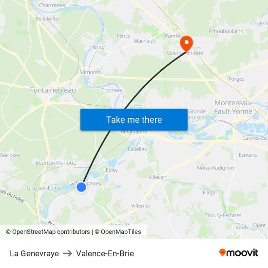 La Genevraye to Valence-En-Brie map