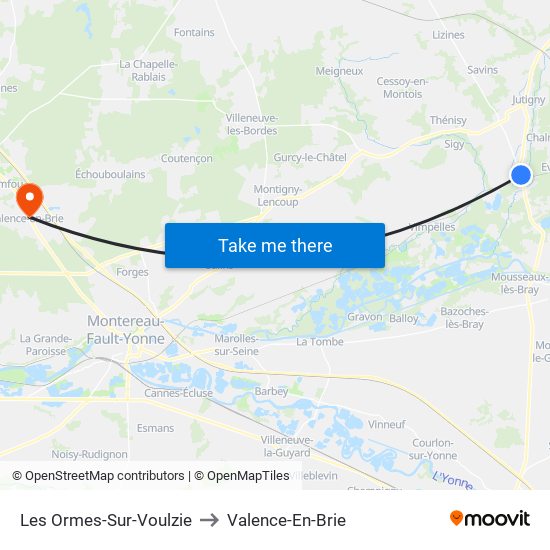 Les Ormes-Sur-Voulzie to Valence-En-Brie map