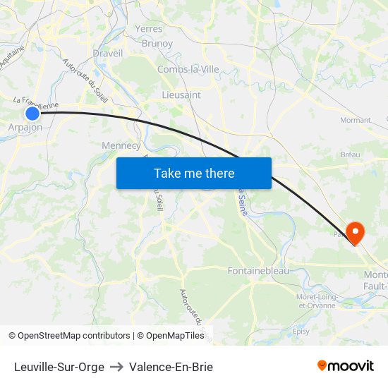 Leuville-Sur-Orge to Valence-En-Brie map