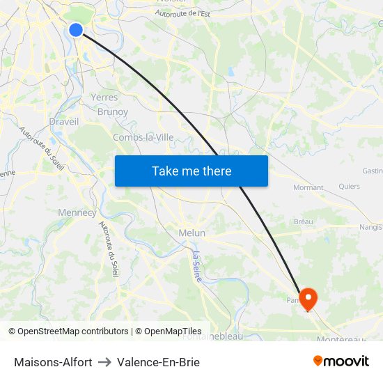 Maisons-Alfort to Valence-En-Brie map