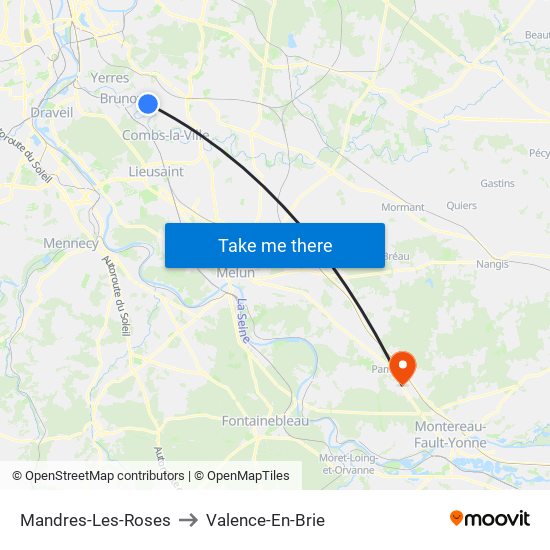 Mandres-Les-Roses to Valence-En-Brie map