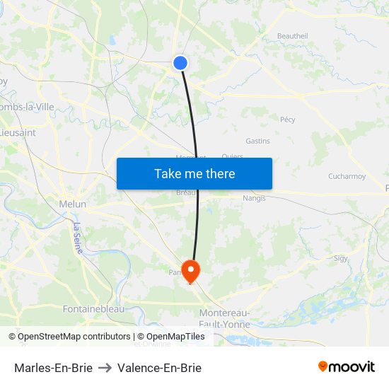 Marles-En-Brie to Valence-En-Brie map