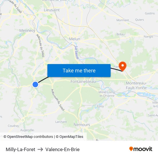 Milly-La-Foret to Valence-En-Brie map