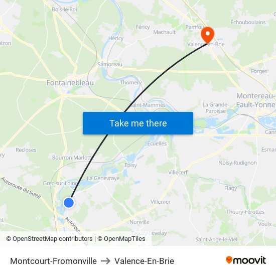 Montcourt-Fromonville to Valence-En-Brie map