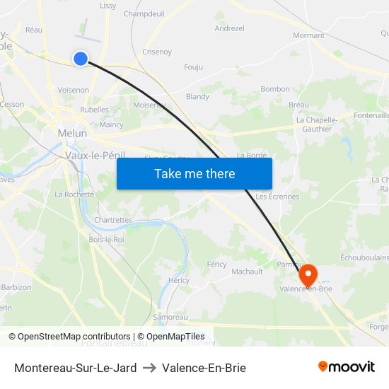 Montereau-Sur-Le-Jard to Valence-En-Brie map