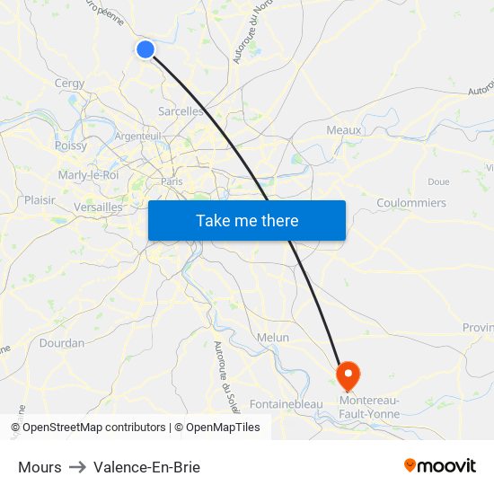 Mours to Valence-En-Brie map