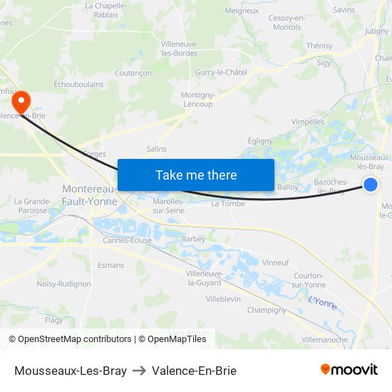 Mousseaux-Les-Bray to Valence-En-Brie map