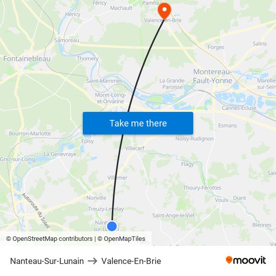 Nanteau-Sur-Lunain to Valence-En-Brie map