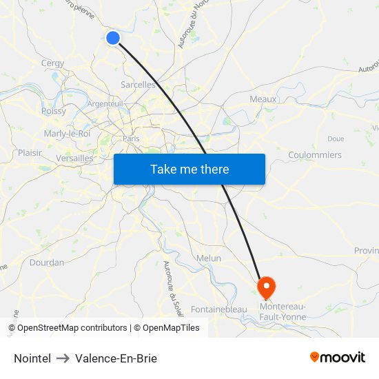 Nointel to Valence-En-Brie map