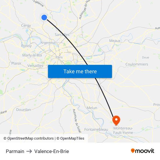 Parmain to Valence-En-Brie map