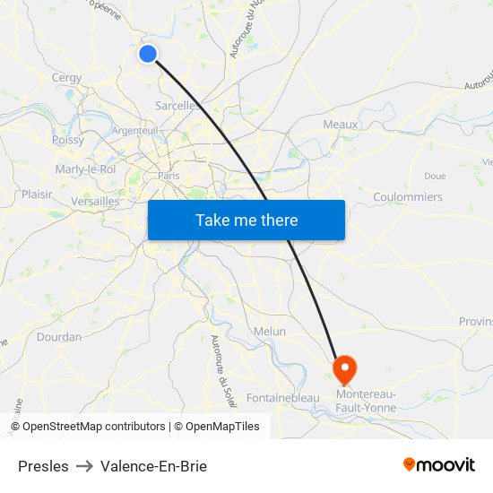 Presles to Valence-En-Brie map