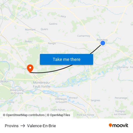 Provins to Valence-En-Brie map