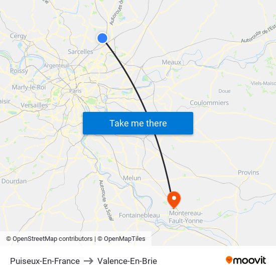 Puiseux-En-France to Valence-En-Brie map