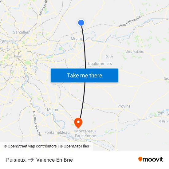 Puisieux to Valence-En-Brie map