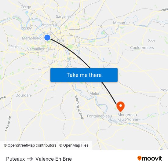 Puteaux to Valence-En-Brie map