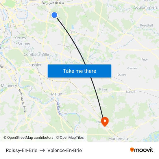 Roissy-En-Brie to Valence-En-Brie map