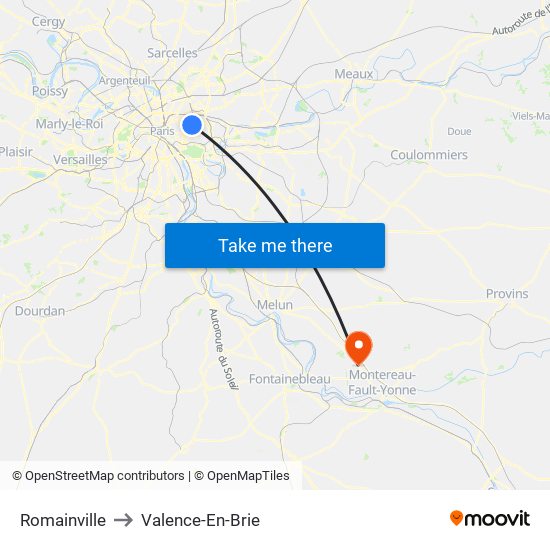 Romainville to Valence-En-Brie map