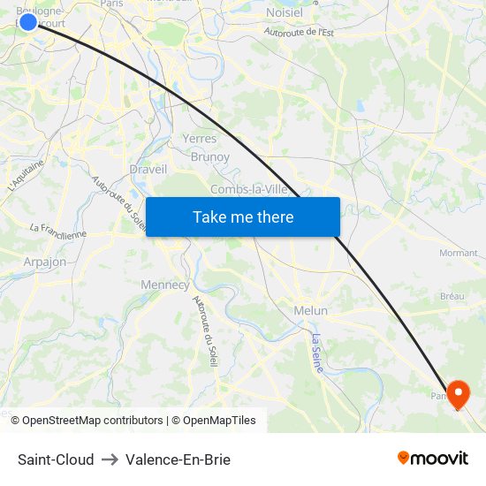 Saint-Cloud to Valence-En-Brie map