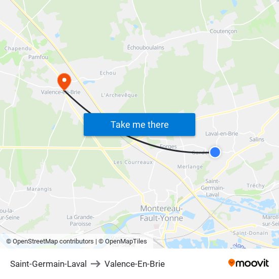 Saint-Germain-Laval to Valence-En-Brie map