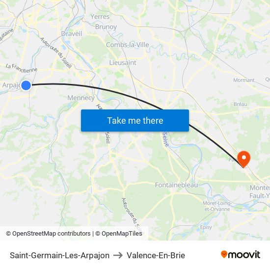 Saint-Germain-Les-Arpajon to Valence-En-Brie map