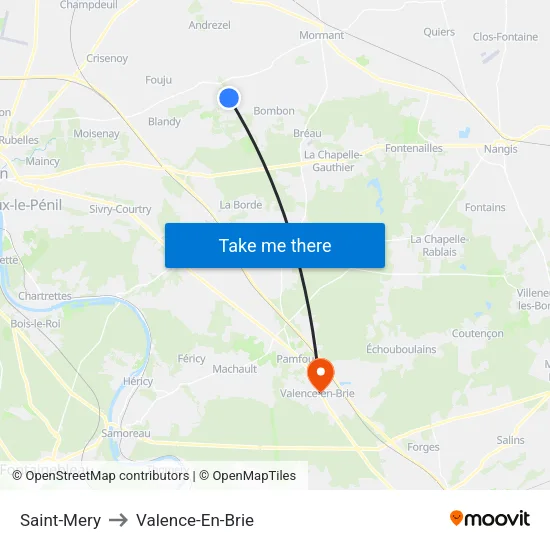 Saint-Mery to Valence-En-Brie map