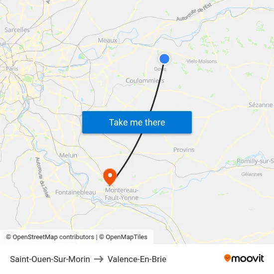 Saint-Ouen-Sur-Morin to Valence-En-Brie map
