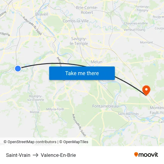 Saint-Vrain to Valence-En-Brie map
