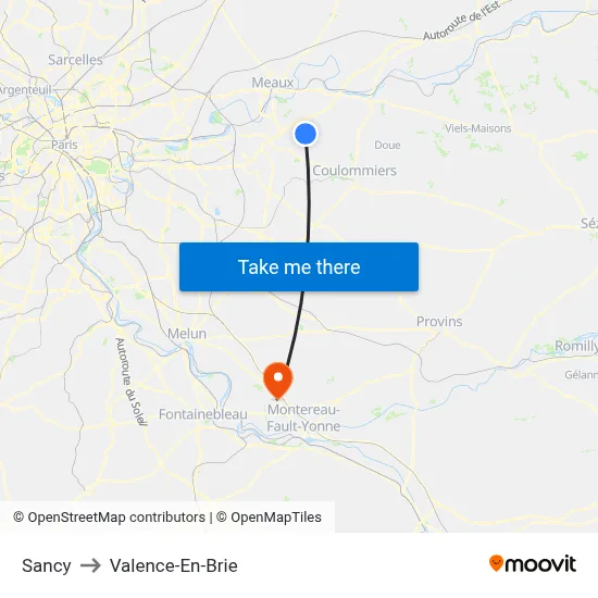 Sancy to Valence-En-Brie map