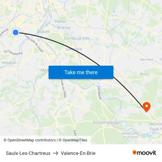 Saulx-Les-Chartreux to Valence-En-Brie map