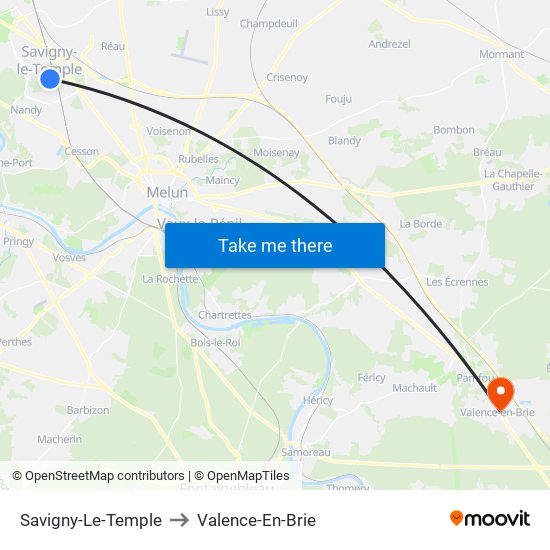 Savigny-Le-Temple to Valence-En-Brie map