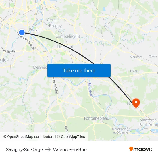 Savigny-Sur-Orge to Valence-En-Brie map