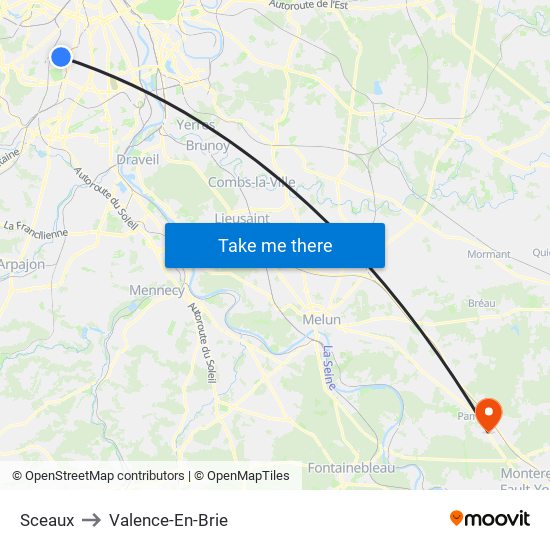 Sceaux to Valence-En-Brie map