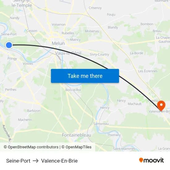 Seine-Port to Valence-En-Brie map
