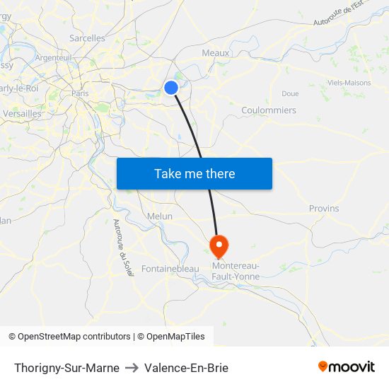 Thorigny-Sur-Marne to Valence-En-Brie map