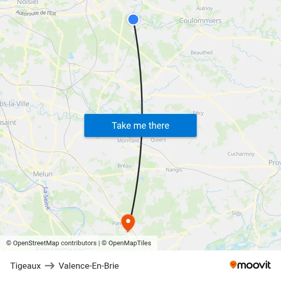 Tigeaux to Valence-En-Brie map