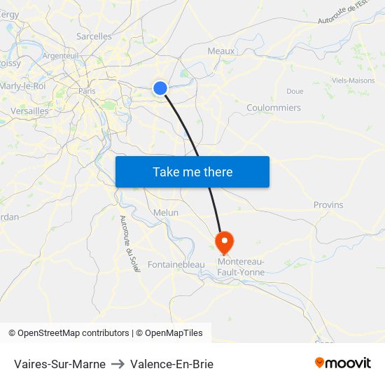 Vaires-Sur-Marne to Valence-En-Brie map