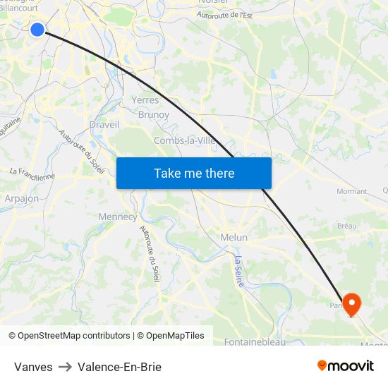 Vanves to Valence-En-Brie map