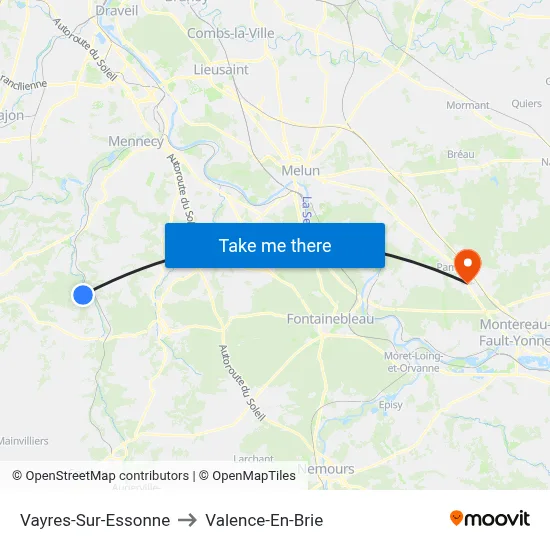 Vayres-Sur-Essonne to Valence-En-Brie map