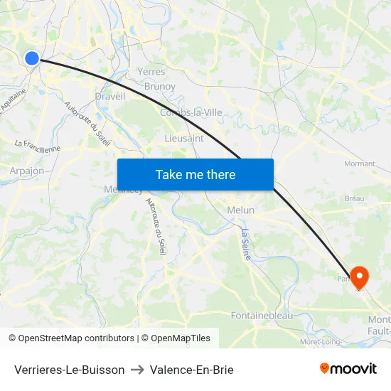 Verrieres-Le-Buisson to Valence-En-Brie map