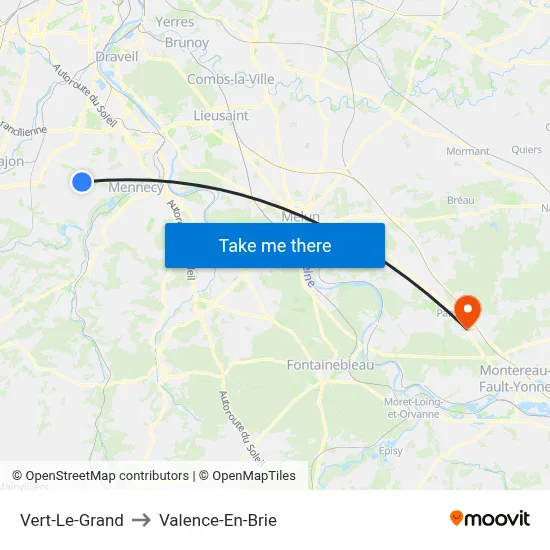 Vert-Le-Grand to Valence-En-Brie map