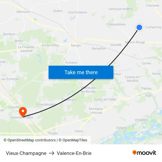 Vieux-Champagne to Valence-En-Brie map