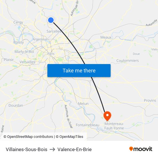 Villaines-Sous-Bois to Valence-En-Brie map