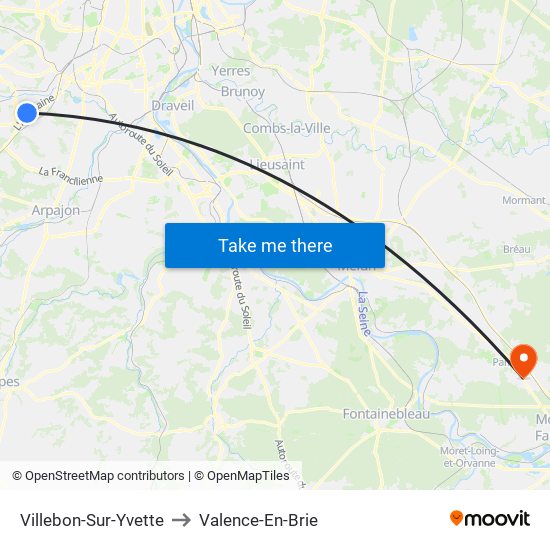Villebon-Sur-Yvette to Valence-En-Brie map