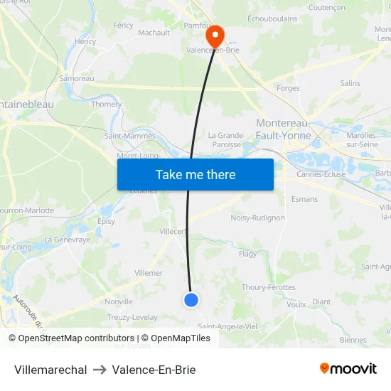 Villemarechal to Valence-En-Brie map