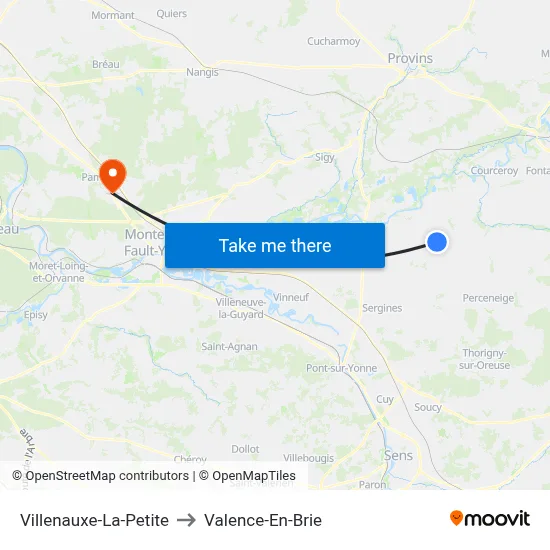 Villenauxe-La-Petite to Valence-En-Brie map
